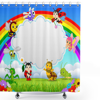 Personality  Small Insect Animals In The Park With Blank Sign Shower Curtains