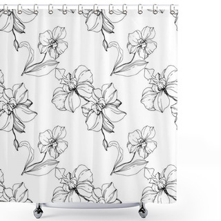 Personality  Vector Black Orchids Isolated On White. Seamless Background Pattern. Fabric Wallpaper Print Texture. Shower Curtains