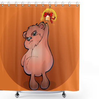 Personality  Brown Teddy Bear With A Golden Bell - Vector Illustration Shower Curtains