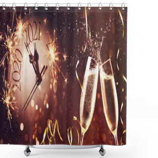 Personality  New Years Eve Celebration Background. Toast With Fireworks And Champagne At Midnight Shower Curtains