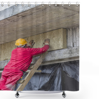 Personality  Man Installing External Wall Insulation 3 Shower Curtains