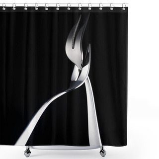 Personality  Two Forks With Two Tines Isolated On Black Shower Curtains