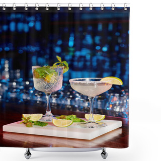 Personality  Delicious Bohemian Rhapsody And Margarita With Decorations On Bar Counter, Concept Shower Curtains