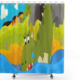Personality  Green Dragon Drinking The Water Near The Cave Shower Curtains