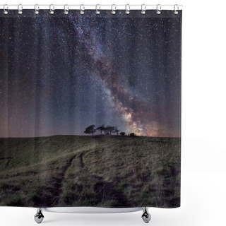Personality  Stunning Vibrant Milky Way Composite Image Over Landscape Of Trees In Countryside Shower Curtains