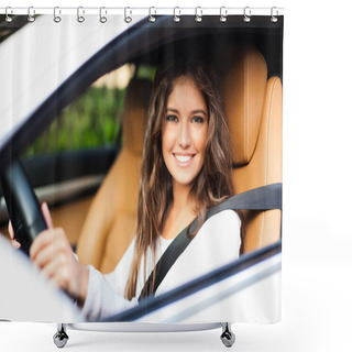 Personality  Woman Driving Her Car Shower Curtains