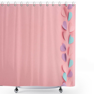 Personality  Top View Of Colorful Paper Hearts On Pink Background Shower Curtains