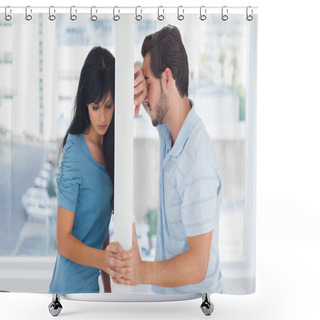 Personality  Divided Couple Are Separated By White Wall Shower Curtains