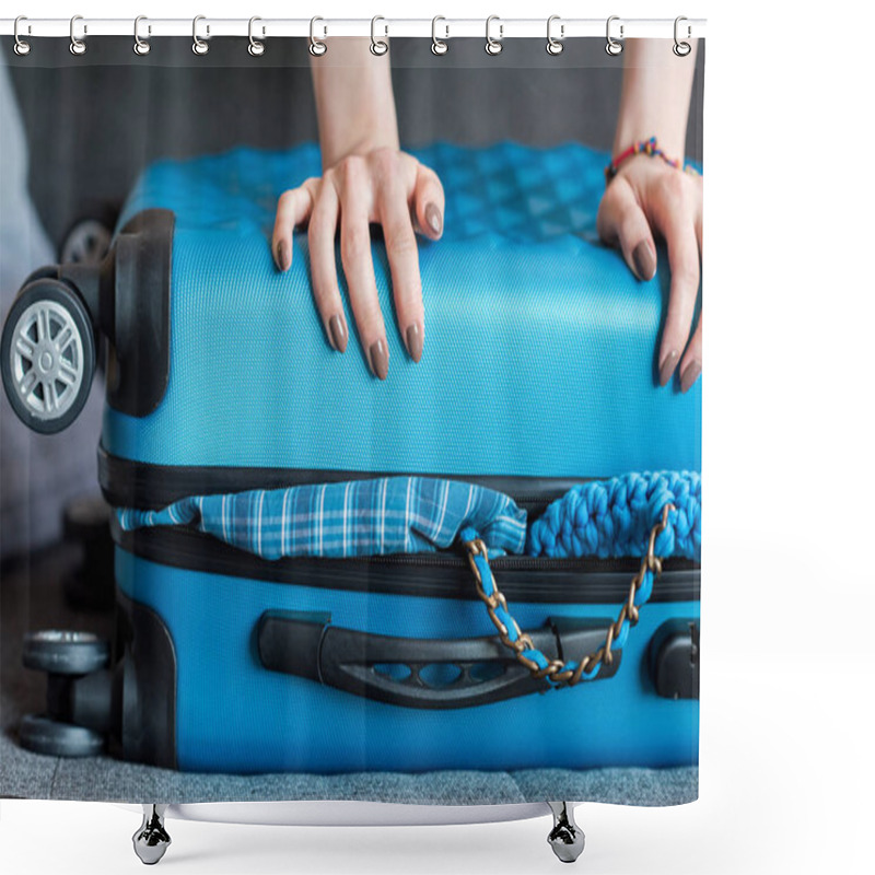 Personality  hands holding overloaded suitcase shower curtains