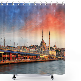 Personality  Istanbul At Sunset With Mosque And Bridge Shower Curtains