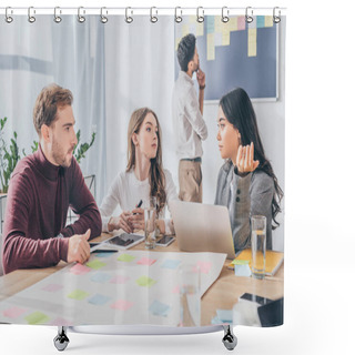Personality  Selective Focus Of Multicultural Scrum Masters Talking In Office  Shower Curtains