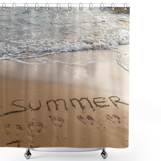 Personality  Beach With Summer Lettering On Sand Near Sea  Shower Curtains