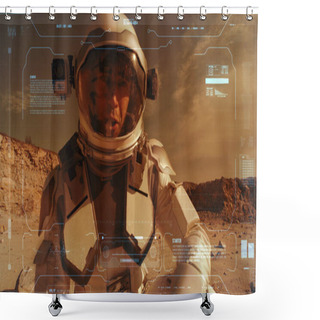 Personality  Male Astronaut Sending Video Message From Mars Shower Curtains
