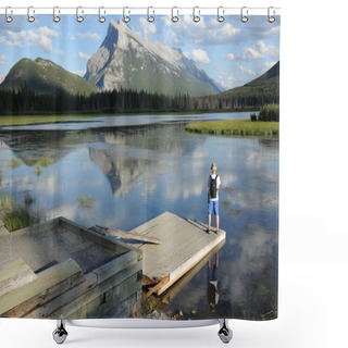 Personality  A Man Overlooking Vermilion Lakes Shower Curtains