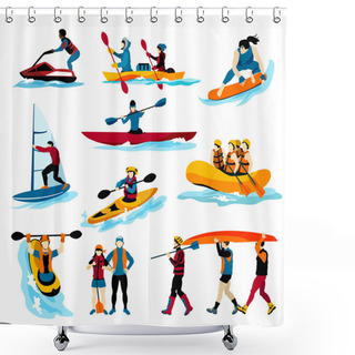 Personality  People In Extreme Water Sports Color Icons Shower Curtains
