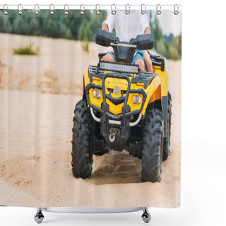 Personality  Cropped Shot Of Couple Riding All-terrain Vehicle On Sand Shower Curtains