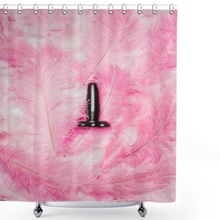 Personality  Black Butt Plug Toy On Pink Feathers Shower Curtains