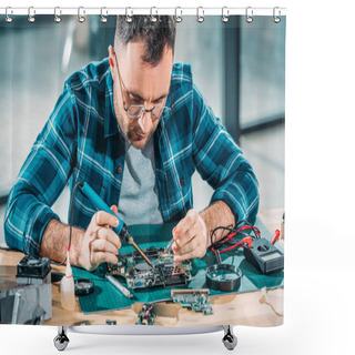 Personality  Hardware Engineer In Glasses Soldering Pc Parts Shower Curtains