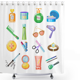 Personality  Cosmetics Icons. Vector Illustration Set Shower Curtains
