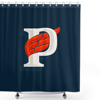 Personality  Letter P Logo With Red Wing. Classic Serif Font With Shadow Made Of Lines. Vector Icon Perfect For Sport Labels, Shipping Posters, Power Identity, Etc. Shower Curtains