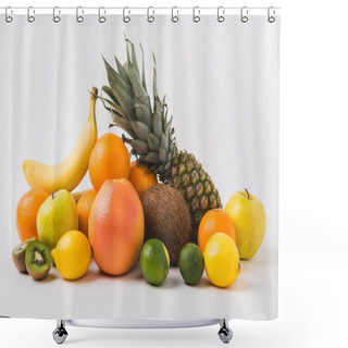 Personality  Various Fruits Laying On White Background Shower Curtains