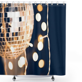 Personality  Close-up Shot Of Disco Ball With Garland On Black Background Shower Curtains