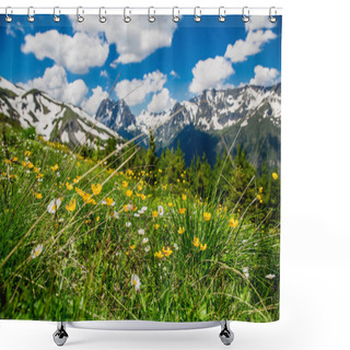 Personality  Beautiful Mountain Landscape With Fresh Green Grass Shower Curtains