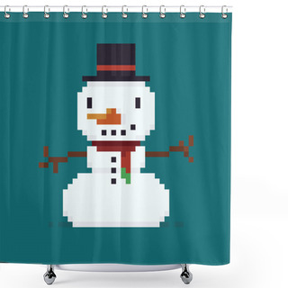 Personality  Pixel Art Snowman Shower Curtains