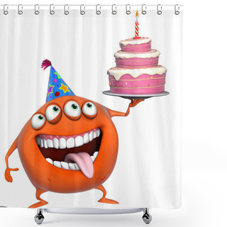 Personality  3d Cartoon Birthday Monster With Cake Shower Curtains