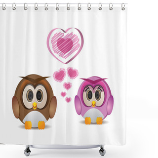Personality  Cute Round Owl In Love Shower Curtains