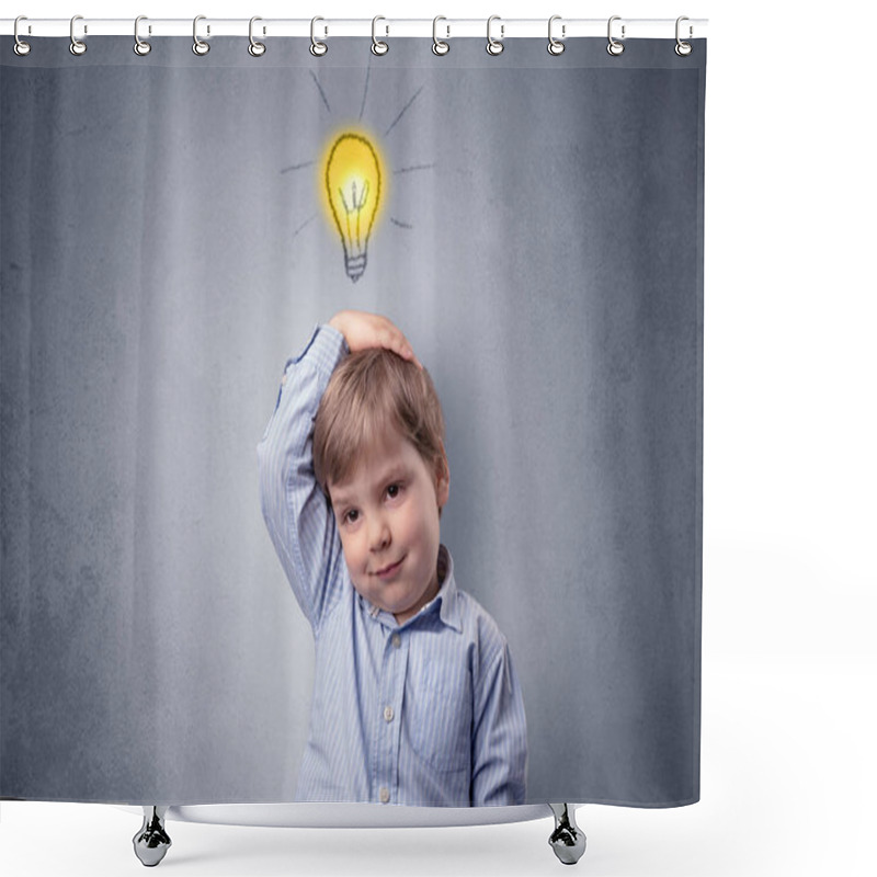 Personality  Little Boy Mull Over With Bulb Above His Head Shower Curtains