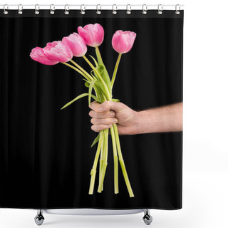Personality  Man Holding Tulips Shower Curtains