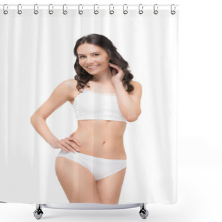 Personality  Woman Posing In White Underwear Shower Curtains