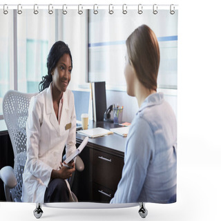 Personality  Doctor In White Coat Consulting Woman Shower Curtains