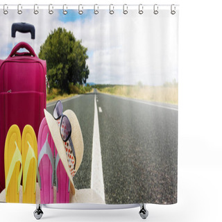 Personality  Travel And Beach Objects With Bottom Road Shower Curtains