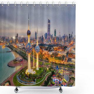Personality  Kuwait Tower City Skyline Glowing At Night, Taken In Kuwait In December 2018 Taken In Hdr Shower Curtains