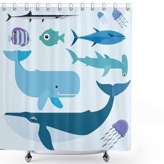 Personality  Sea Vector Set Shower Curtains