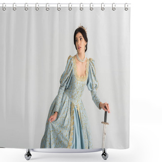 Personality  Attractive Queen With Crown Holding Sword Isolated On Grey Shower Curtains