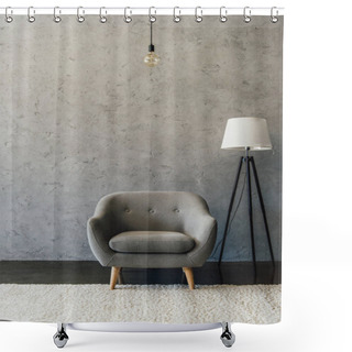 Personality  Grey Armchair In Empty Room  Shower Curtains