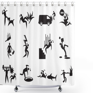 Personality  Accident, Mishap And Disaster Vector Icons  Shower Curtains