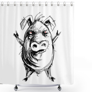 Personality  Hand Drawn Angry Pig. Eps8. RGB Global Colors Shower Curtains