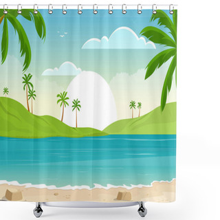 Personality  Vacation In Tropical Beach Sea Palm Tree Summer Landscape Illustration Shower Curtains