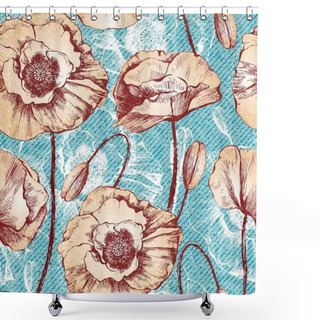 Personality  Vintage Seamless Pattern With Poppy Flowers Shower Curtains