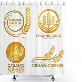 Personality  Gold Circle Paddy Rice Organic Grain Products And Healthy Food Banner Sign Vector Set Design Shower Curtains