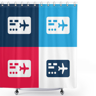 Personality  Boarding Pass Blue And Red Four Color Minimal Icon Set Shower Curtains