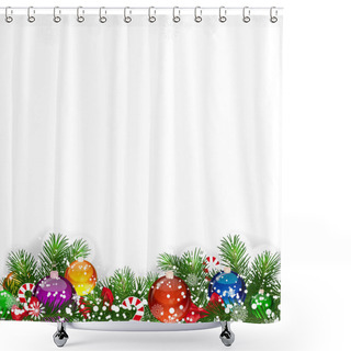 Personality  Christmas Background With Decorated Branches Of Christmas Tree. Shower Curtains