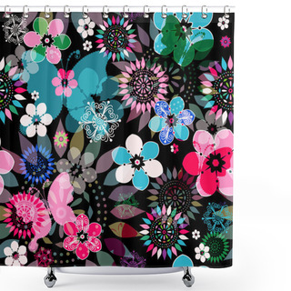Personality  Seamless Floral Dark Pattern Shower Curtains