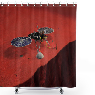 Personality  Satellite InSight Landed On Mars, 3D Rendering Shower Curtains