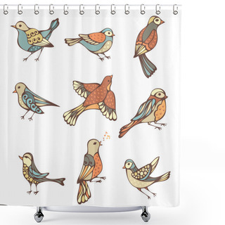 Personality  Vector Set Of Hand-drawn Birds. Shower Curtains