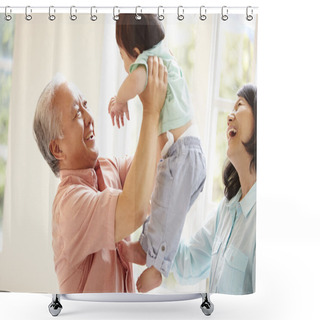 Personality  Grandparents And Grandson Playing Shower Curtains